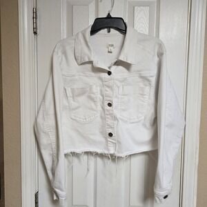 ANA A NEW APPROACH Women's Denim Jacket Long Sleeve Cropped White Color.Size L